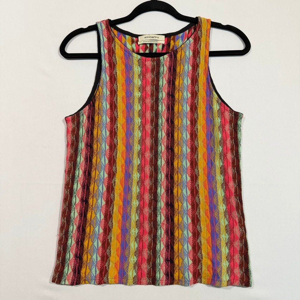 Aldomartins Tank Top Womens S Marbella Knit Multi Geo Stripe Eclectic Grandpa